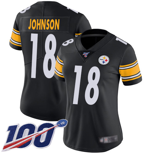 Women Pittsburgh Steelers Football 18 Limited Black Diontae Johnson Home 100th Season Vapor Untouchable Nike NFL Jersey